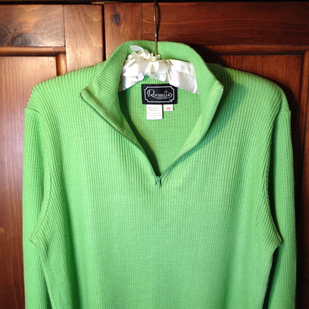 Rochelle  Womens  XS , chartreuse zipper turtleneck pullover sweater